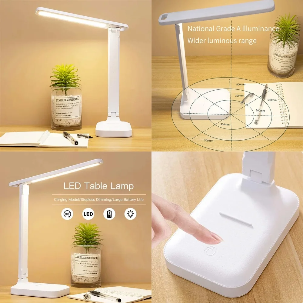 

PlugLED настольная лампа с сенсорным датчиком, регулируемая яркость, складная лампа для чтения для ухода за глазами для домашнего офиса, настольные лампы Studyin