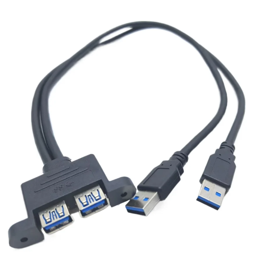 2-Port Dual USB 3.0 Male Female M/F Mainboard Host Case Extension Data Charger Cable Cord Screws Panel Mount Fixer Holder 50cm