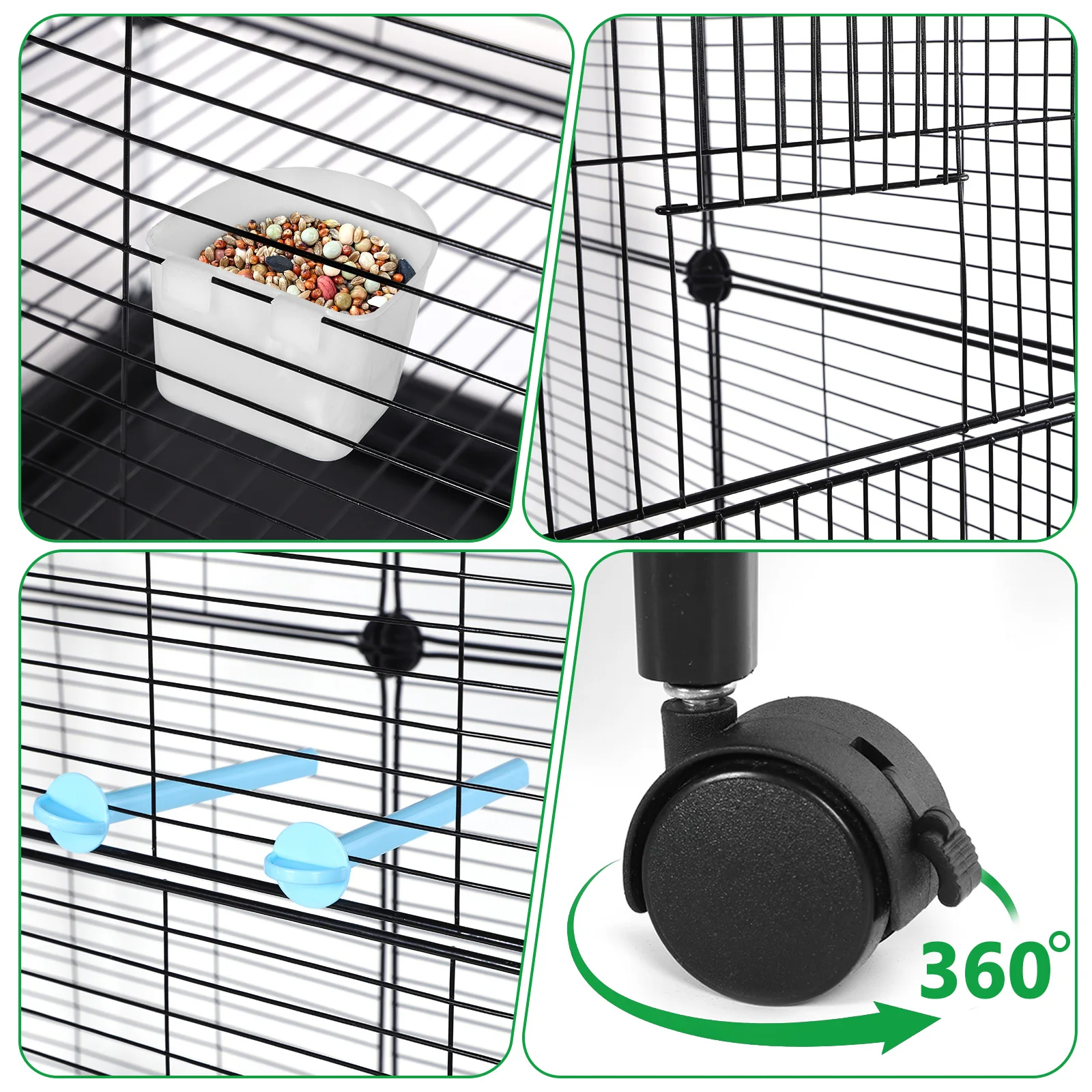 

2 Tier Large Bird Cage House Shape with Lock Rolling Stand Spacious Bird Villa for Finch Budgie Lovebird Rust-Resistant Pet Cage