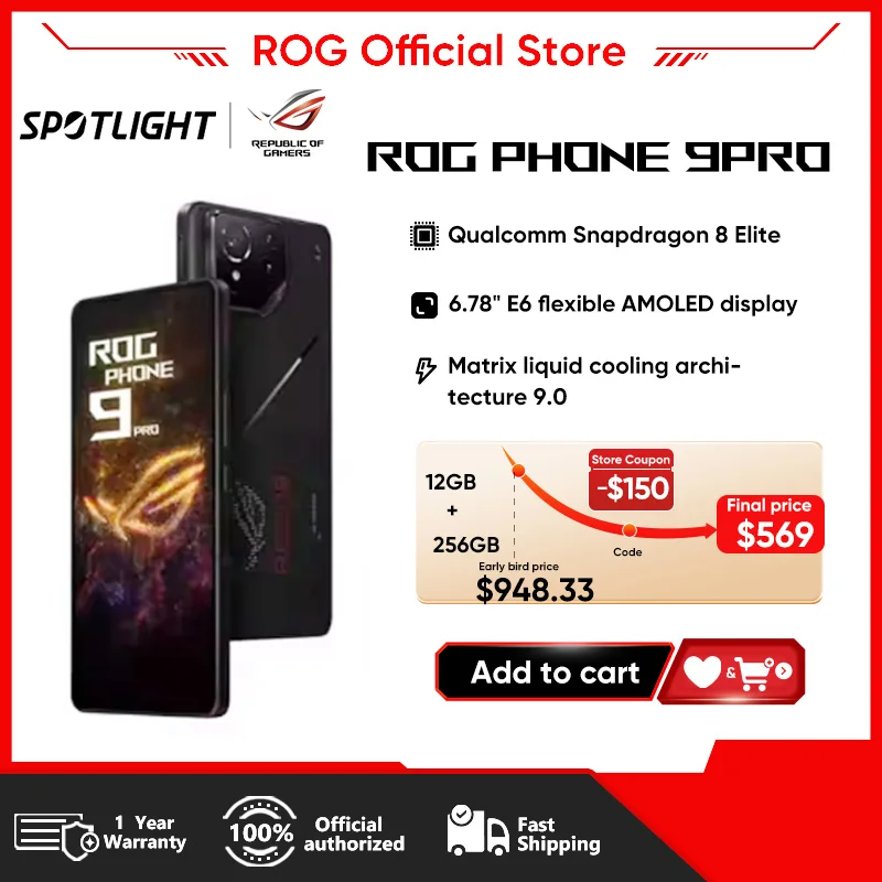 Premire mondiale ASUS ROG Phone 9 Pro Smartphone Snapdragon 8 Elite 6.78 ''185Hz AMOLED affichage 5800mAh NFC tlphone portable
