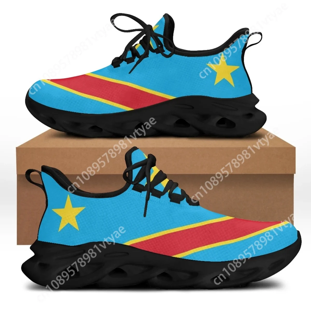 Custom Congo Flag 3D Printing Women Men Flats Shoes Gradient Color Breathable Soft Chunky Shoes for Ladies Girls Zapatos