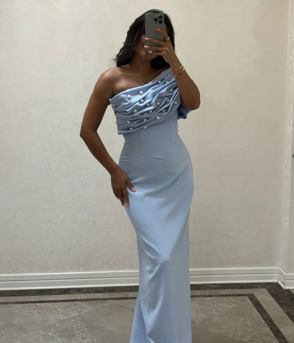 

Customized Jersey Pleat Beading One-shoulder Long Dresses Bespoke Occasion Woman Elegant Party Wedding Guest Evening Gown