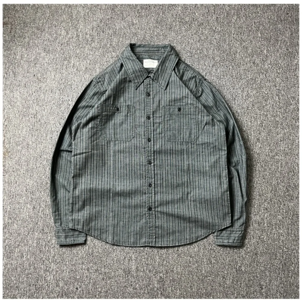 

Amekaki retro and trendy long-sleeved shirt men's fashionable and trendy coat made of corduroy striped fabric