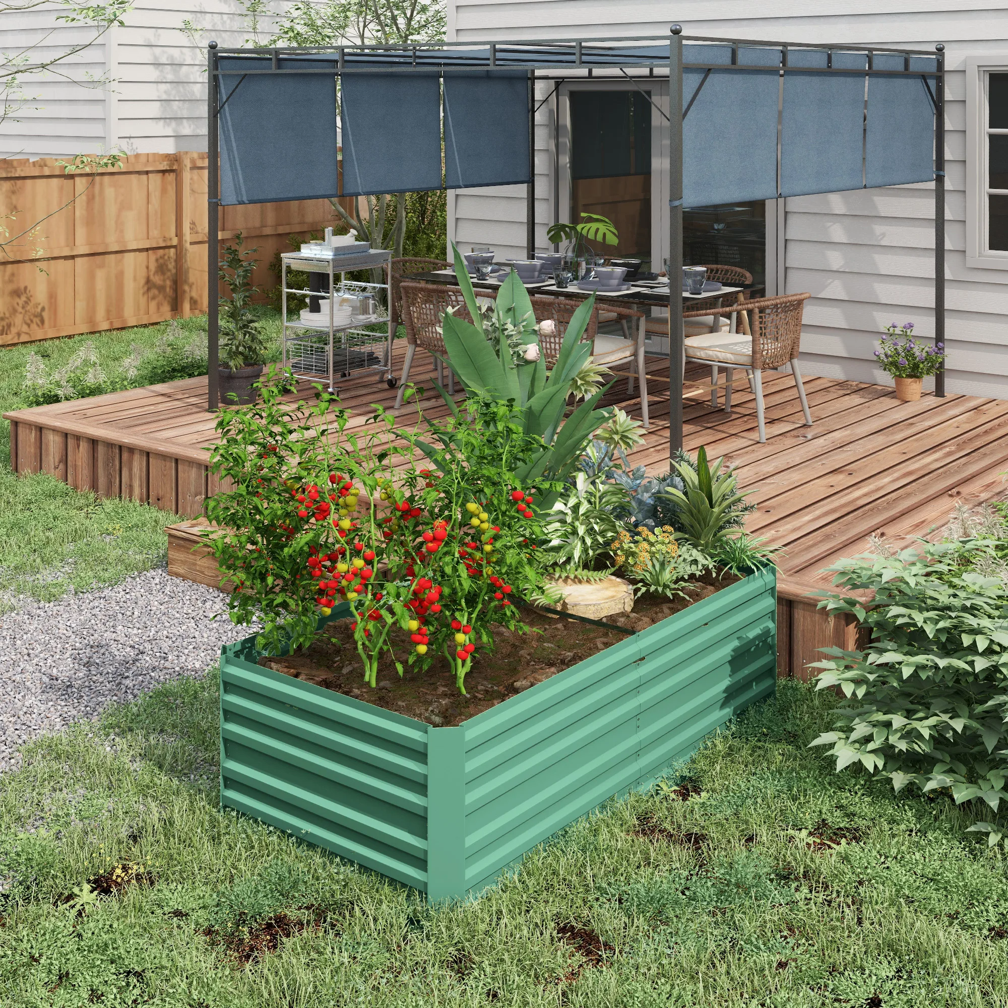 Outsunny Galvanized Raised Garden Bed Kit with Reinforcing Bars, Large and Tall Metal Planter Box for Vegetables, Flowers