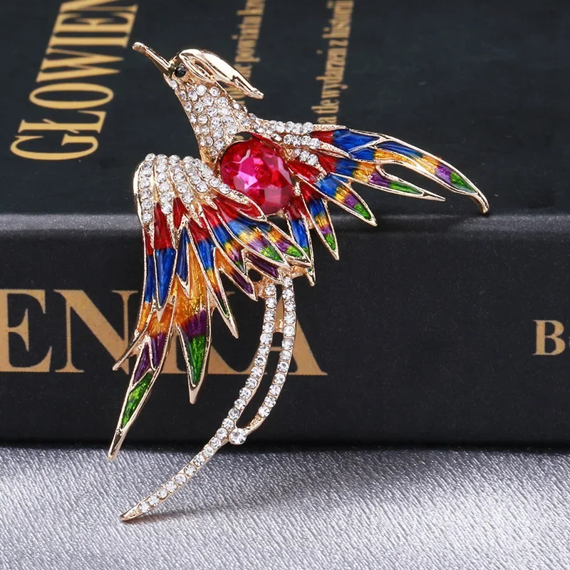 Crystal Phoenix Bird Brooches for Women Enamel Flying Beauty Bird Party Brooch Pin Gifts