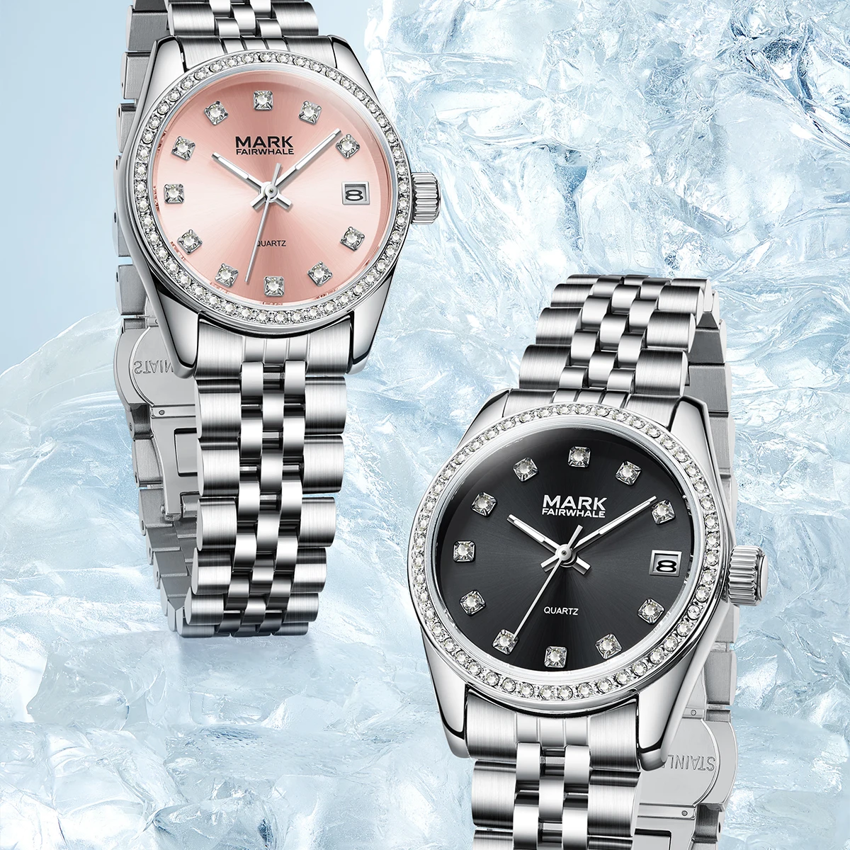 Mark Fairwhale Fashion Full Diamond Dial Women Quartz Watch Date display Waterproof  Watches for Woman