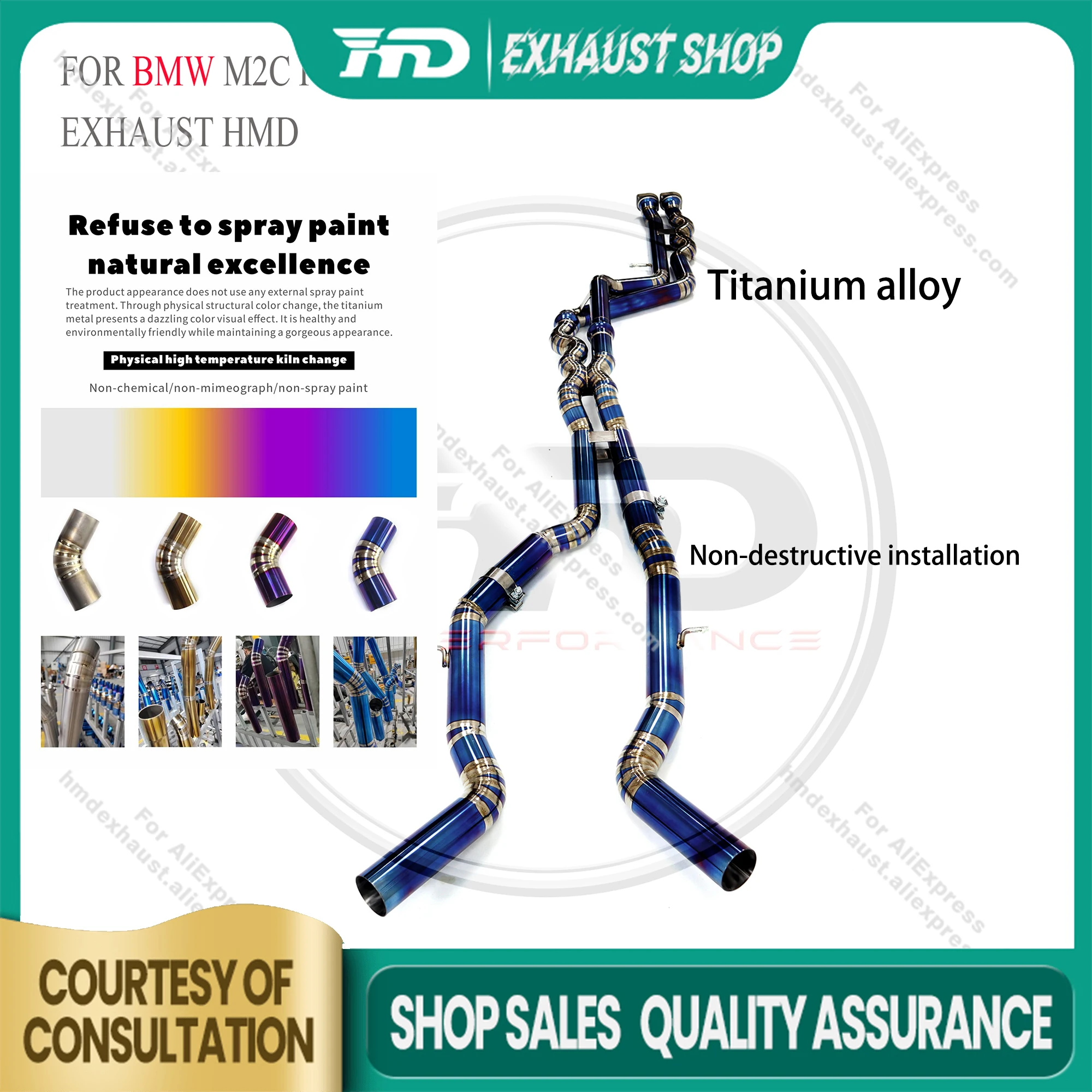 Tubo intermediário personalizável de alta qualidade para bmw m2c f87 3.0t sistema de escape de liga de titânio instalação não destrutiva hmd