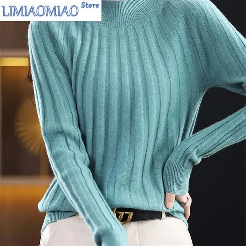 

New Autumn Winter Loose Half-High Neck Pullover Long-Sleeved Sweater For Women Korean Slim Knit Basic Sweater Female Top