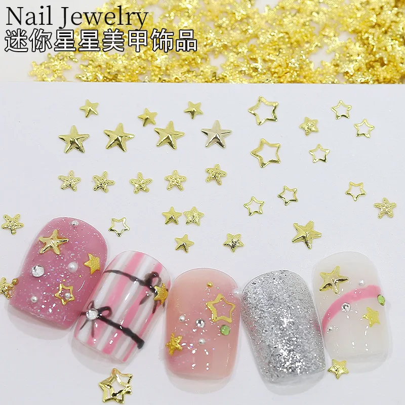 500PCS Glossy Gold Mini Stars Starfish Solid Hollow Alloy Nail Art Rhinestones Decorations Manicure Rivet Stud Charm Accessories