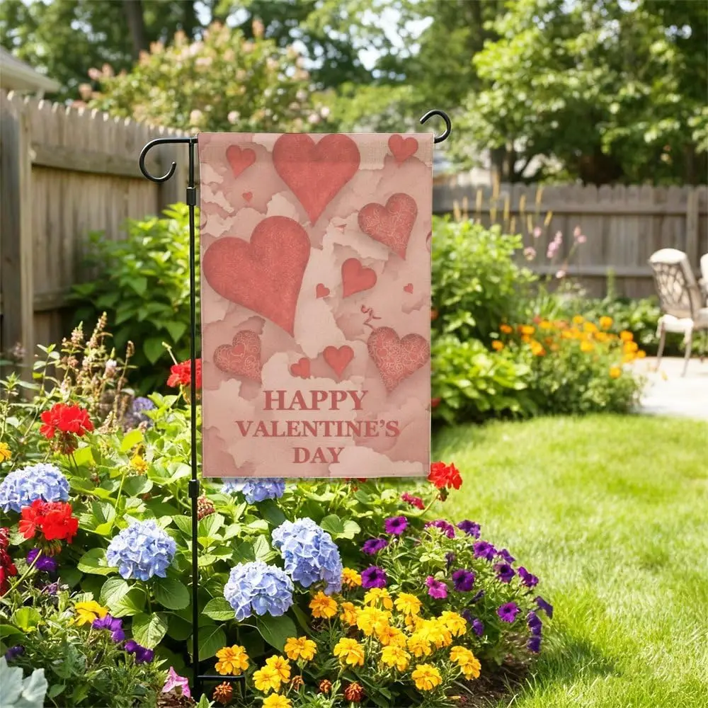 Happy Valentines Day Garden Flags 12x18 Inch Double-Side Linen Mini Flag For Home Outdoor Yard Patio Lawn Decor Outdoor Flag AAS