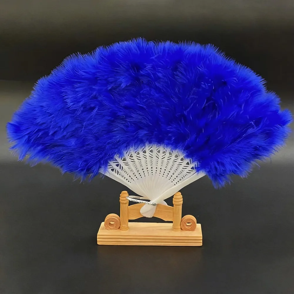 

Handmade White Hand Fan Multicolors 38*24cm Ladies Folding Fur Fans Crafts Gifts Chinese Style Hanfu Fan