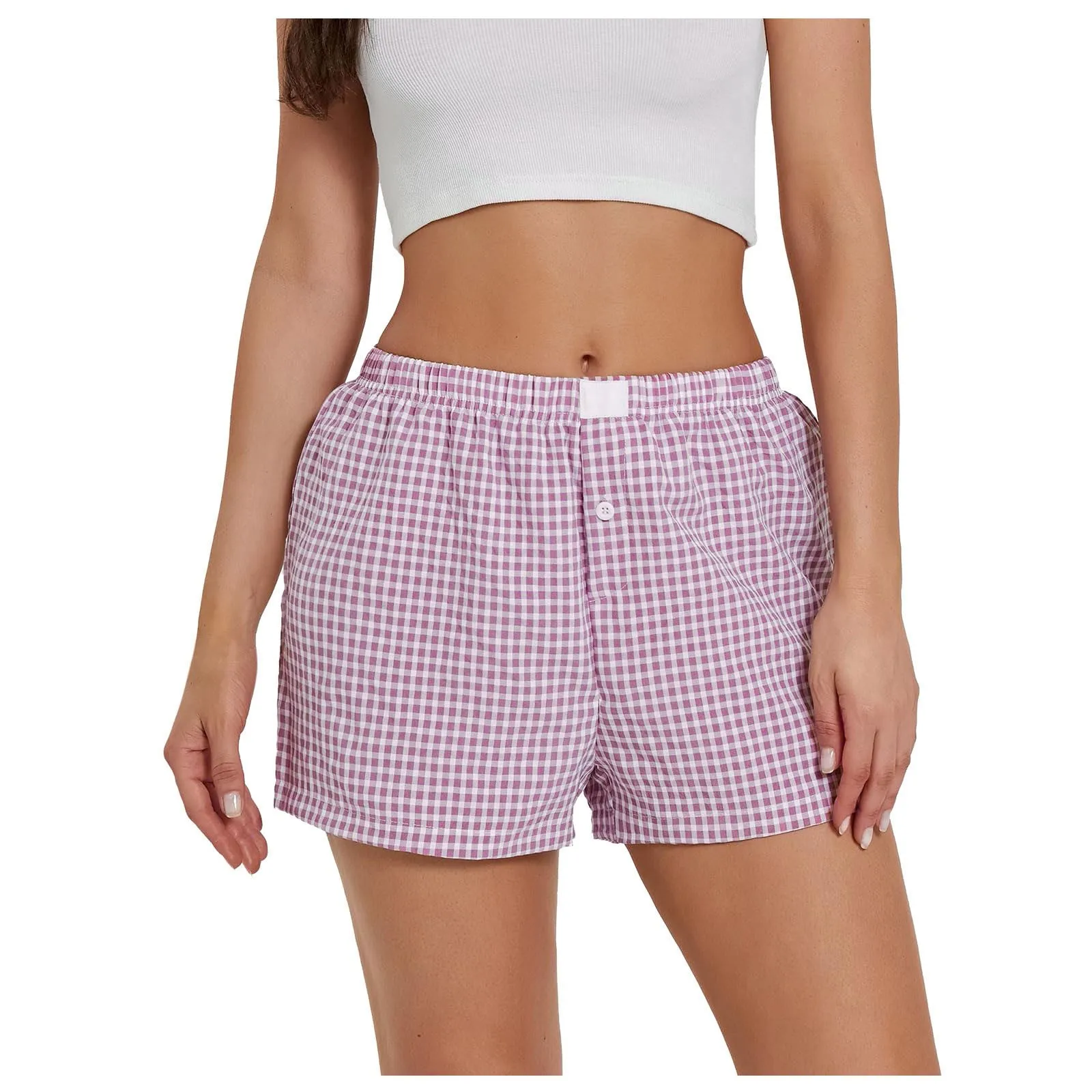 Cintura elástica feminina listrada xadrez pijama shorts, bonito lounge bottoms, pijamas meninas adolescentes, boxers de verão, boxers estéticos, Y2K