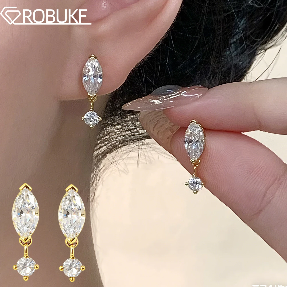 

1,6cttw/2,6cttw серьги с муассанитом для женщин, маркиза/круглой огранки, лабораторные бриллианты, сертифицированные S925, серебряные серьги-гвоздики, рождественские подарки