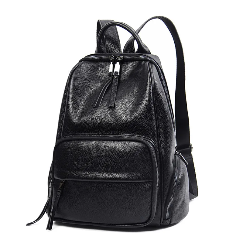 Genuine Leather Fashion  Retro Large Capacity First Layer Cowhide Women Bag Solid Color Travel Bags Personality Backpack