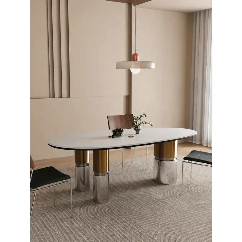 Slate Dining Table Minimalist Modern Oval Water Drop Shape Medium Large Size for Apartment Home Kitchen Furniture
