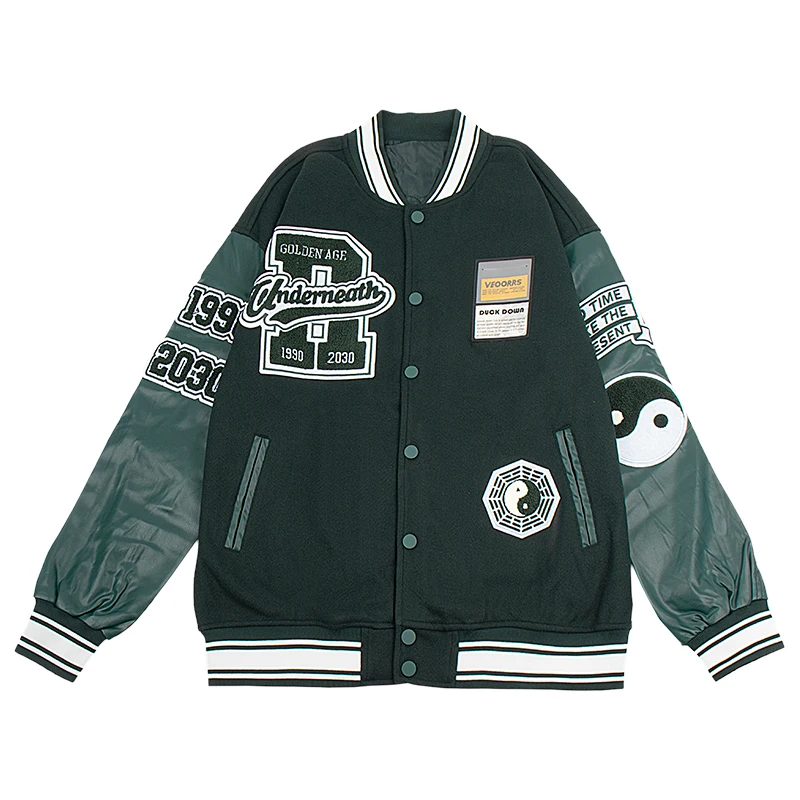 

Men's Embroidered Varsity Jacket Retro Bomber Coats Autumn/Winter Tai Ji Embroidery Outwear Motorcycle new in jackets