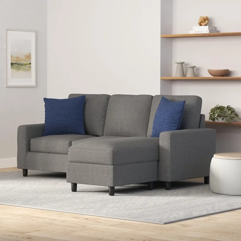 Upholstered Sectional Sofa for Home Apartment Dorm Bonus Room Compact Spaces w Chaise Lounge 3 Seat L Shape Design Reversible