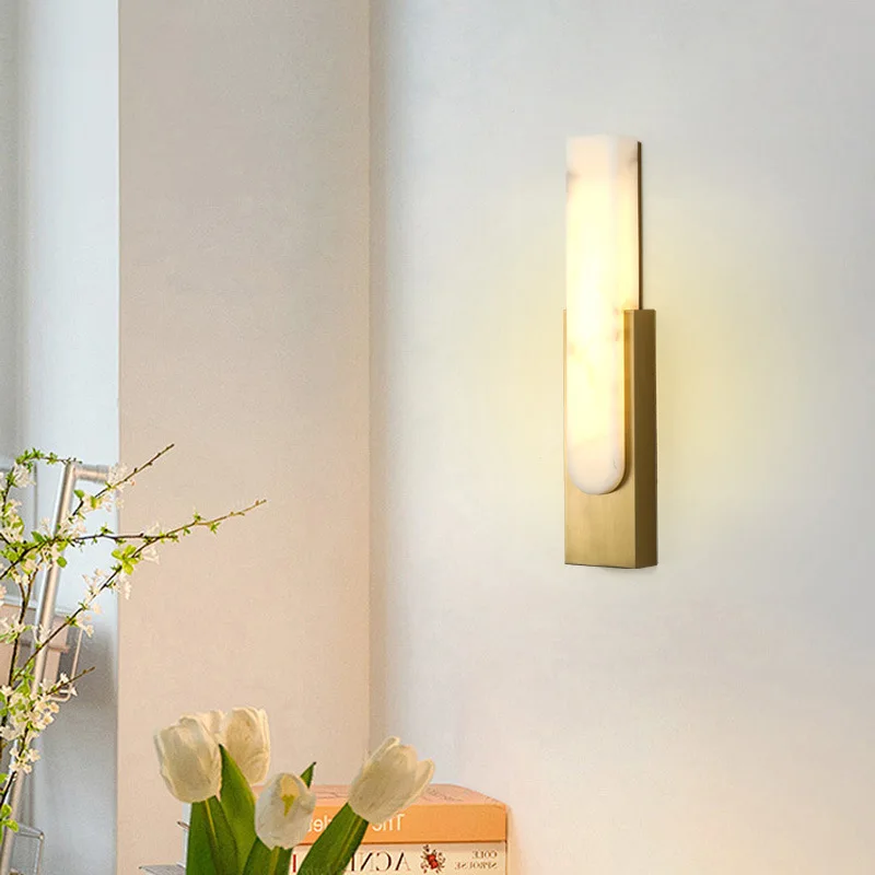 

Nordic Imitation Marble Green Wall Lamp For Living Room Home Decor Simple Luxurious Bedside Wall Led Golden Sconce Lamp