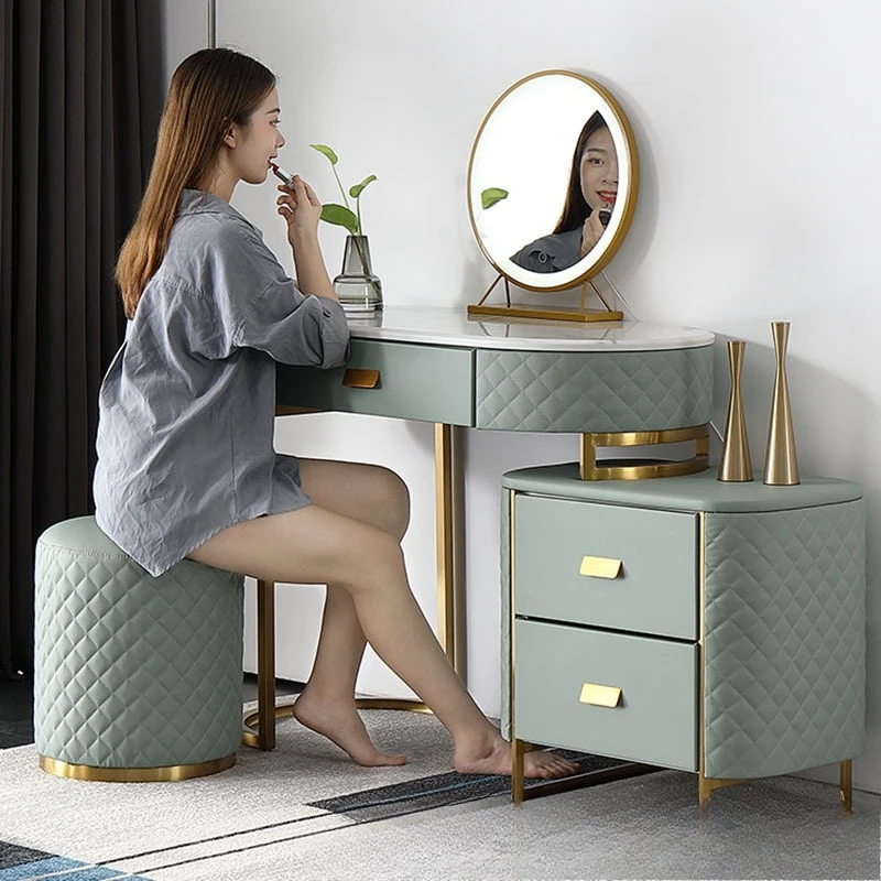 ドレッサー モダン シンプル 小さなアパート 収納一体型キャビネット 寝室 ランプ付き ミラー付き スツール付き