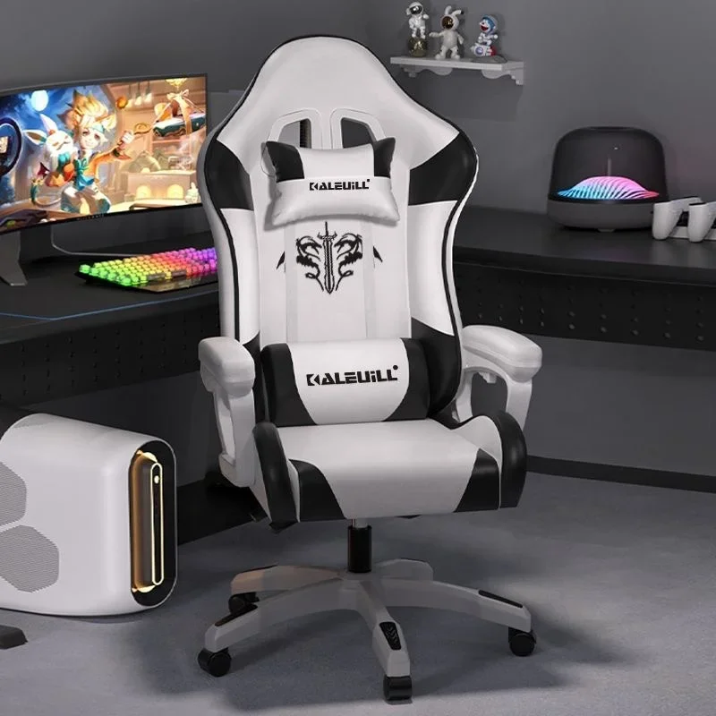 Cute pink female esports chair Ergonomics Racing style office computer game lift chair footstool Modern fabric design