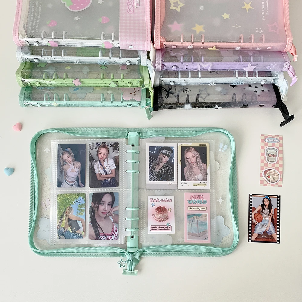 Hot selling Korean INS Fashion A5 PVC Zipper Loose leaf Album Cute Girl Idol Photos 4-Grid Storage Card Holder Photo Frame Gifts
