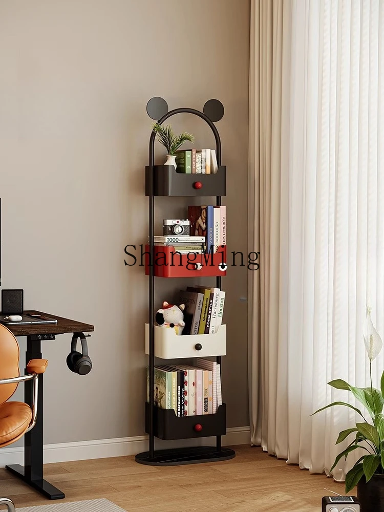 

CL household bookshelf floor shelf living room corner wrought iron integrated wall storage small narrow cabinet