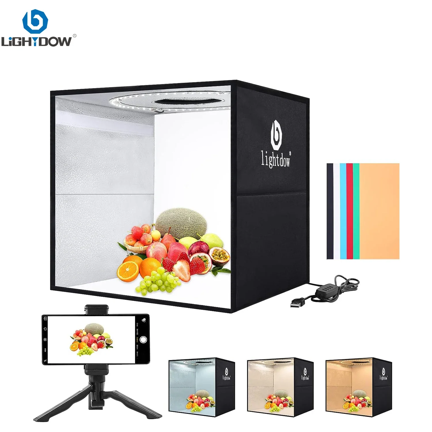 Lightdow Photo Lighting Studio Shooting Tent Box Kit 25.4cm Folding High 96 CRI Ring Light with 6 Colors Backdrops Portable