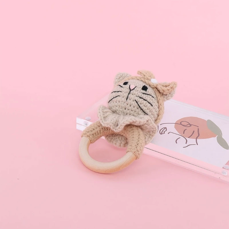 F19F – joli jouet dentition en forme d'animal fait à main, hochet en Crochet, jouet apaisant pour bébés