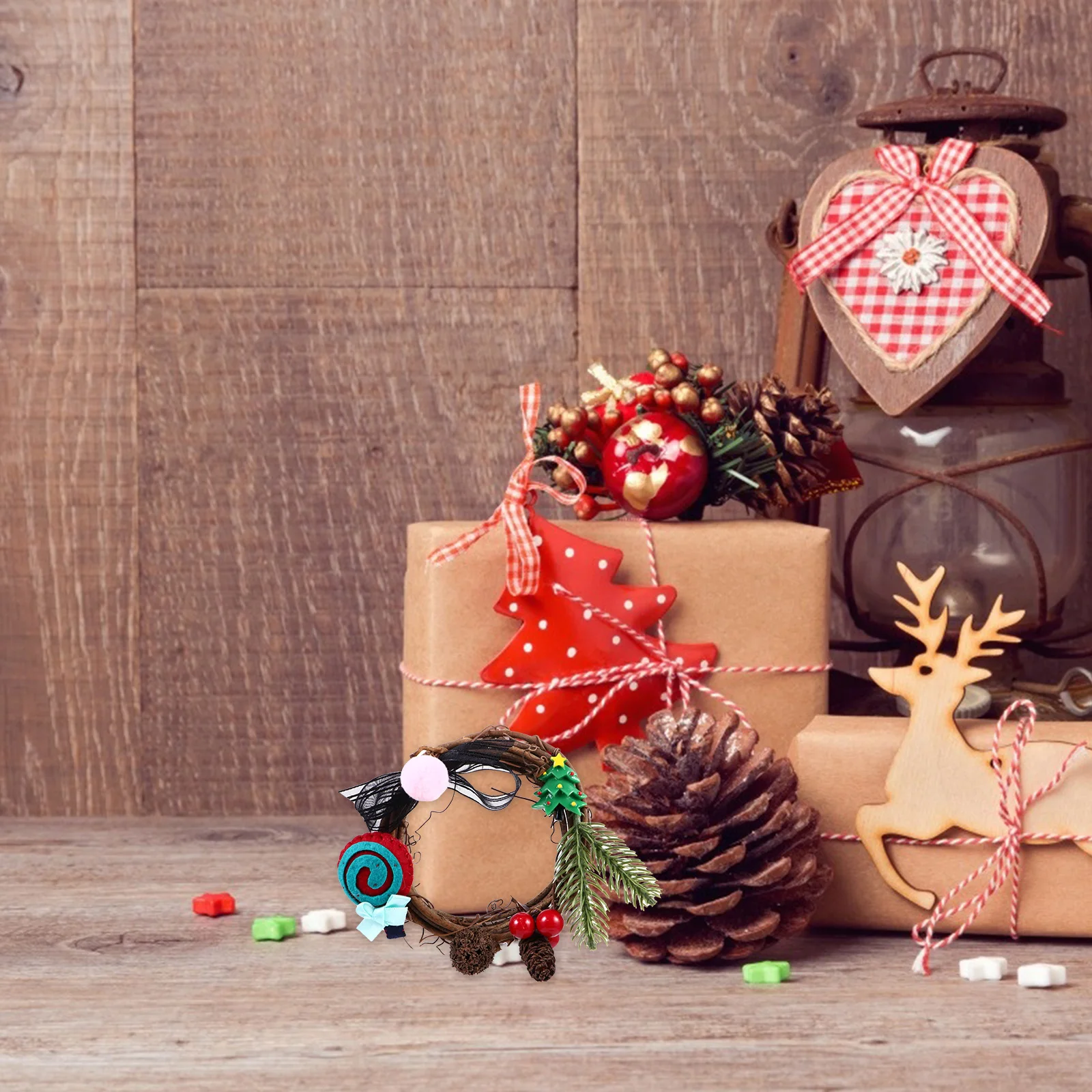 

1pc Christmas Mini Wreath Hanging Garland Party Decorative Adornment Lollipop Style Premium Material Safe Use Delicate Charm For