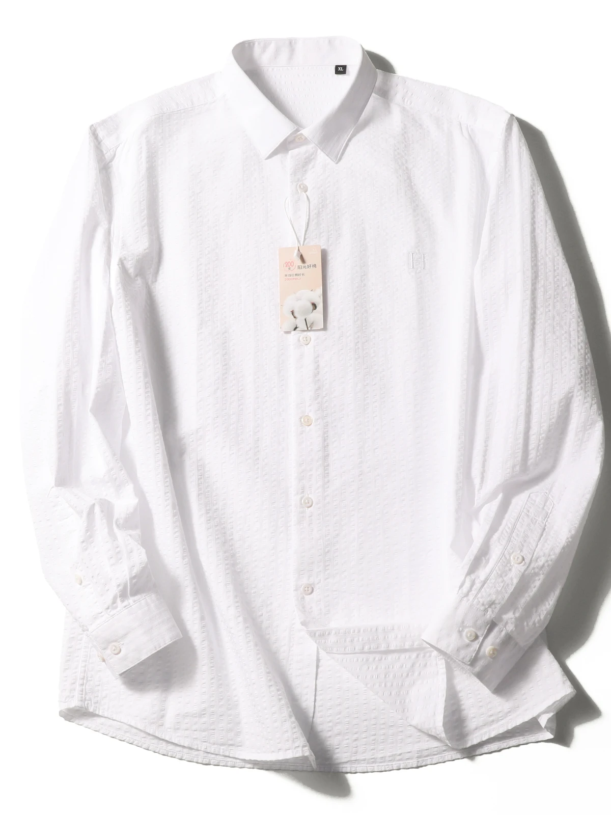 2025 spring and summer new men's high-end white light luxury temperament seersucker cotton long-sleeved shirt
