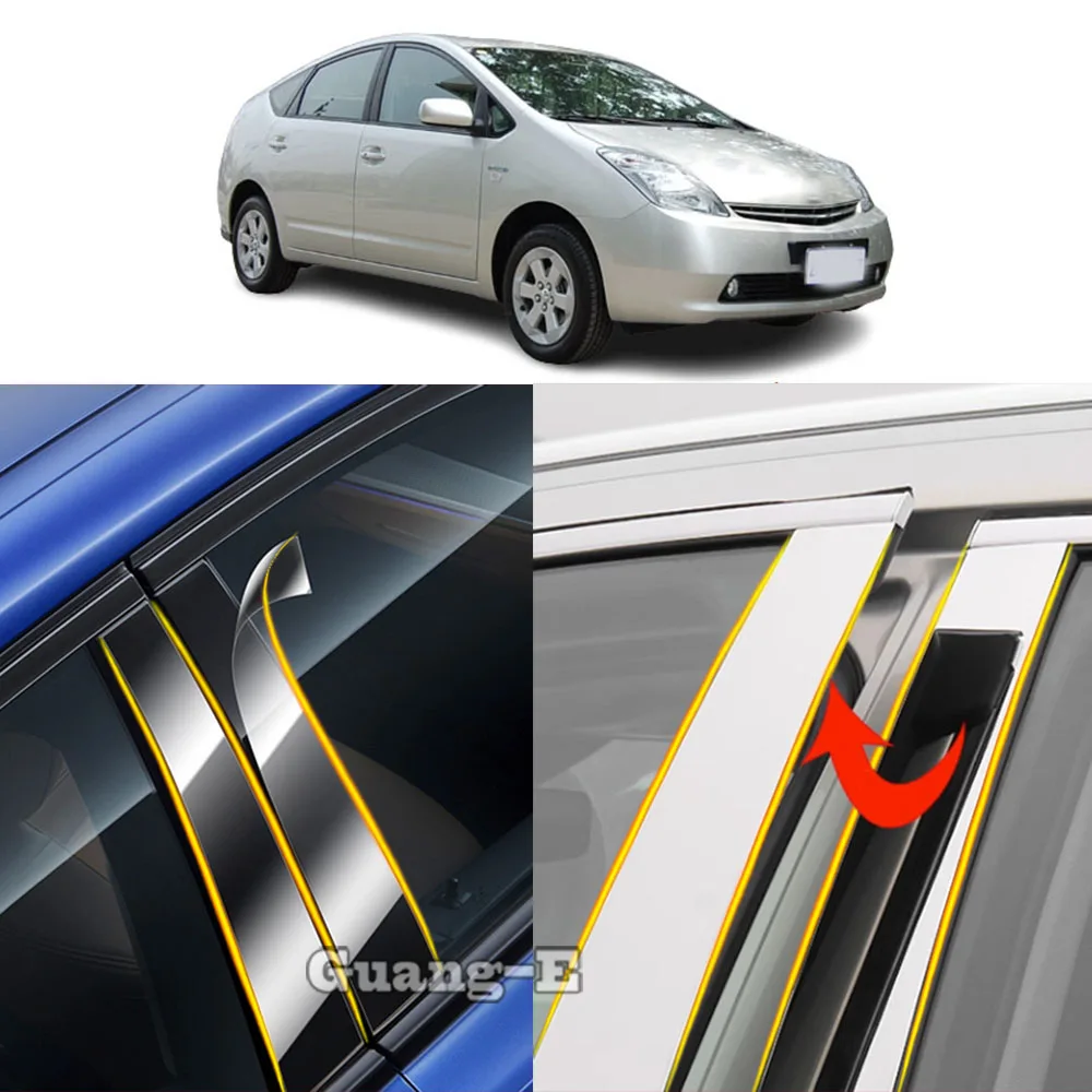 Car TPU/Glossy Mirror Pillar Post Cover For Toyota Prius XW20 XW30 2005-2016 Door Trim Window Molding Stickers Accessories 8pcs