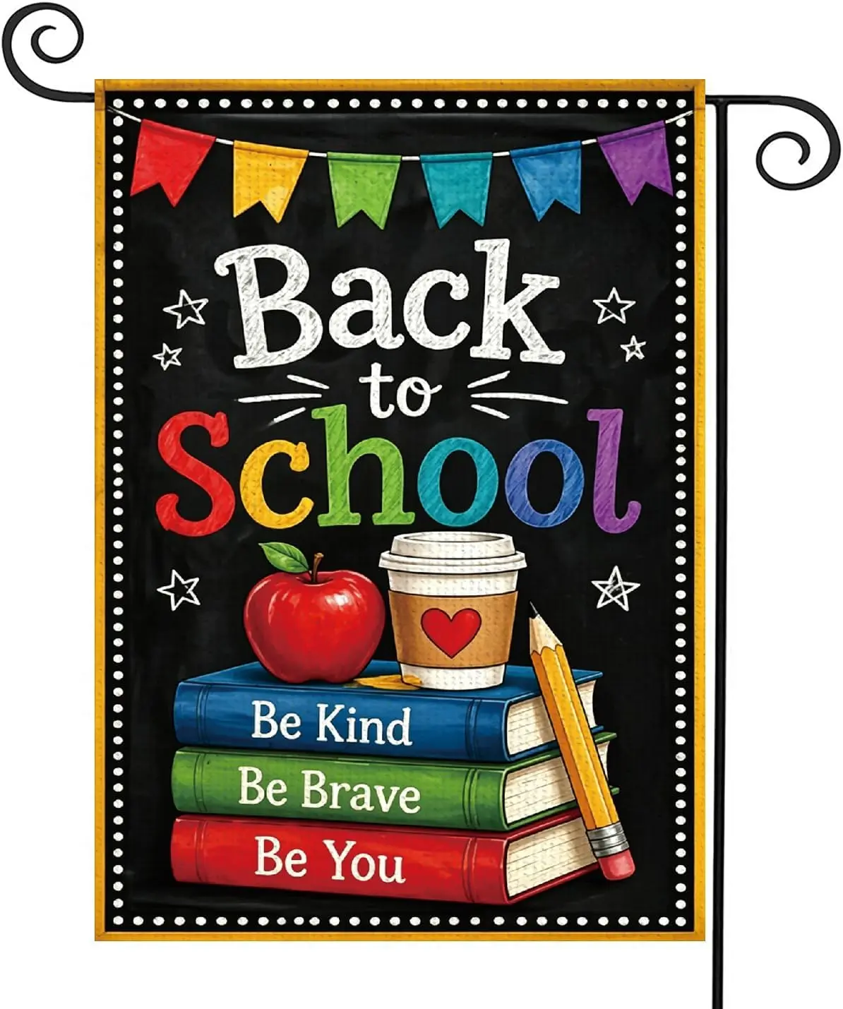 Back to School Garden Flag 12x18 Inch Double Sided Yard Decor, Apple Books Pencil Back to School Outdoor Welcome Teacher Cla AAM