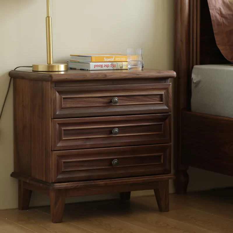 

American solid wood bedside table, black walnut bedside table, modern simple storage locker, medieval bedroom furniture