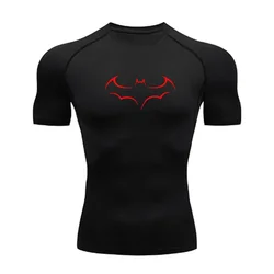 Outdoor Cycling and Running T-shirt Casual Breathable Quick-drying Short-sleeved Bat Pattern Printed Compression Shirt S-3XL