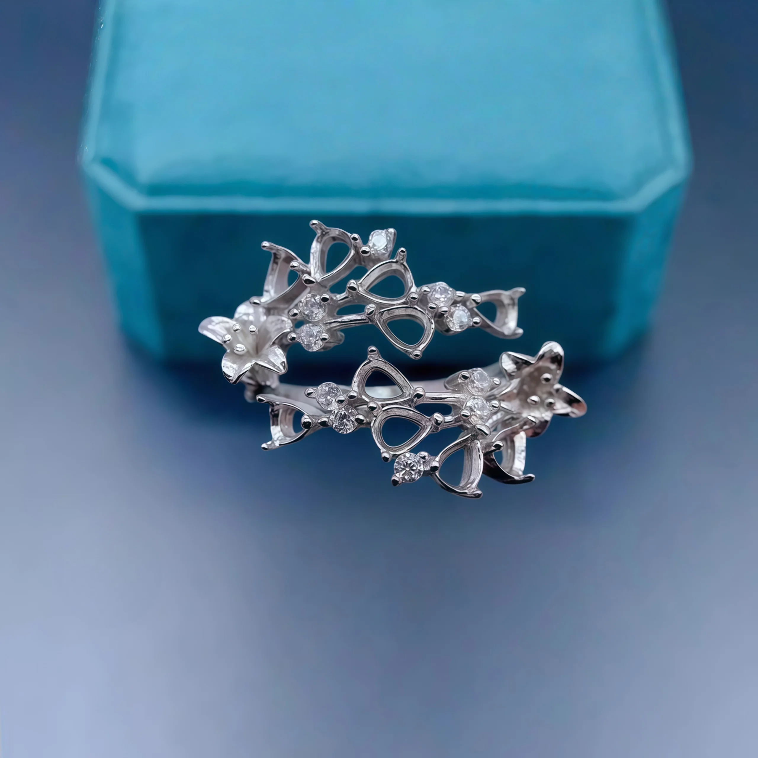 

Fashion DIY Empty Ring Holder S925 Sterling Silver 3*4mm Water Drop Stone Fine Flower Luxury Charm Weddings Jewelry for Woman