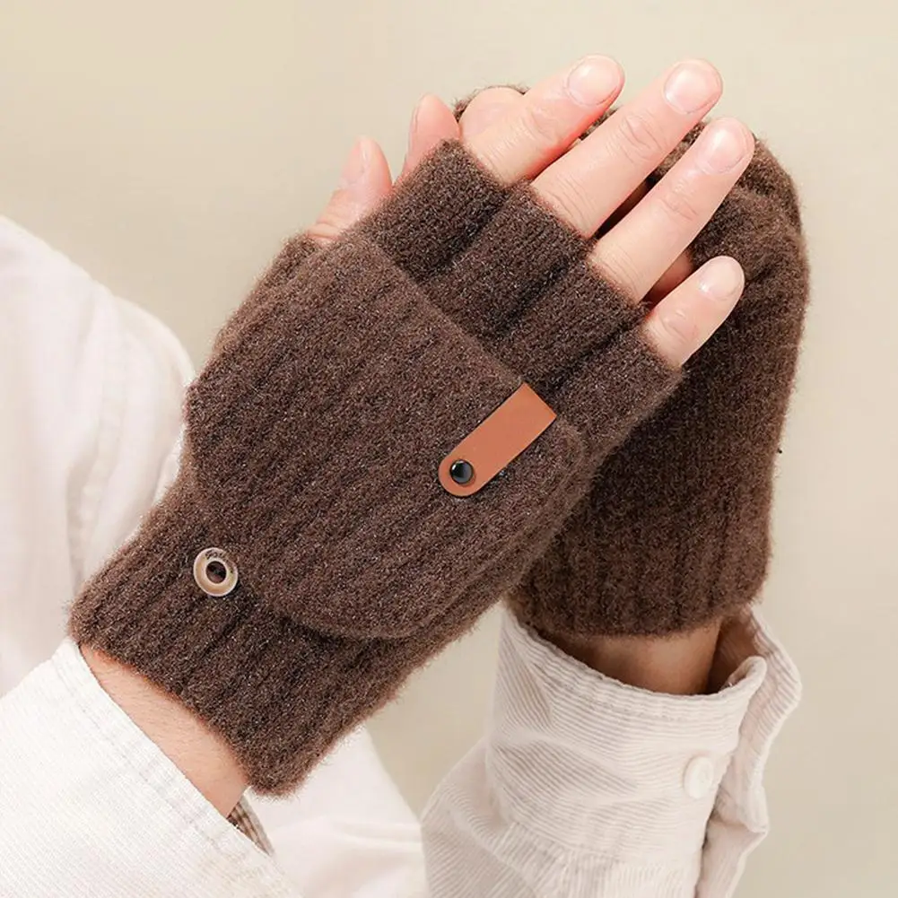 

Утолщенные теплые перчатки с сенсорным экраном, зимние вязаные перчатки без пальцев с откидным верхом, велосипедные перчатки на открытом воздухе, защита от холода для студентов, пишущих