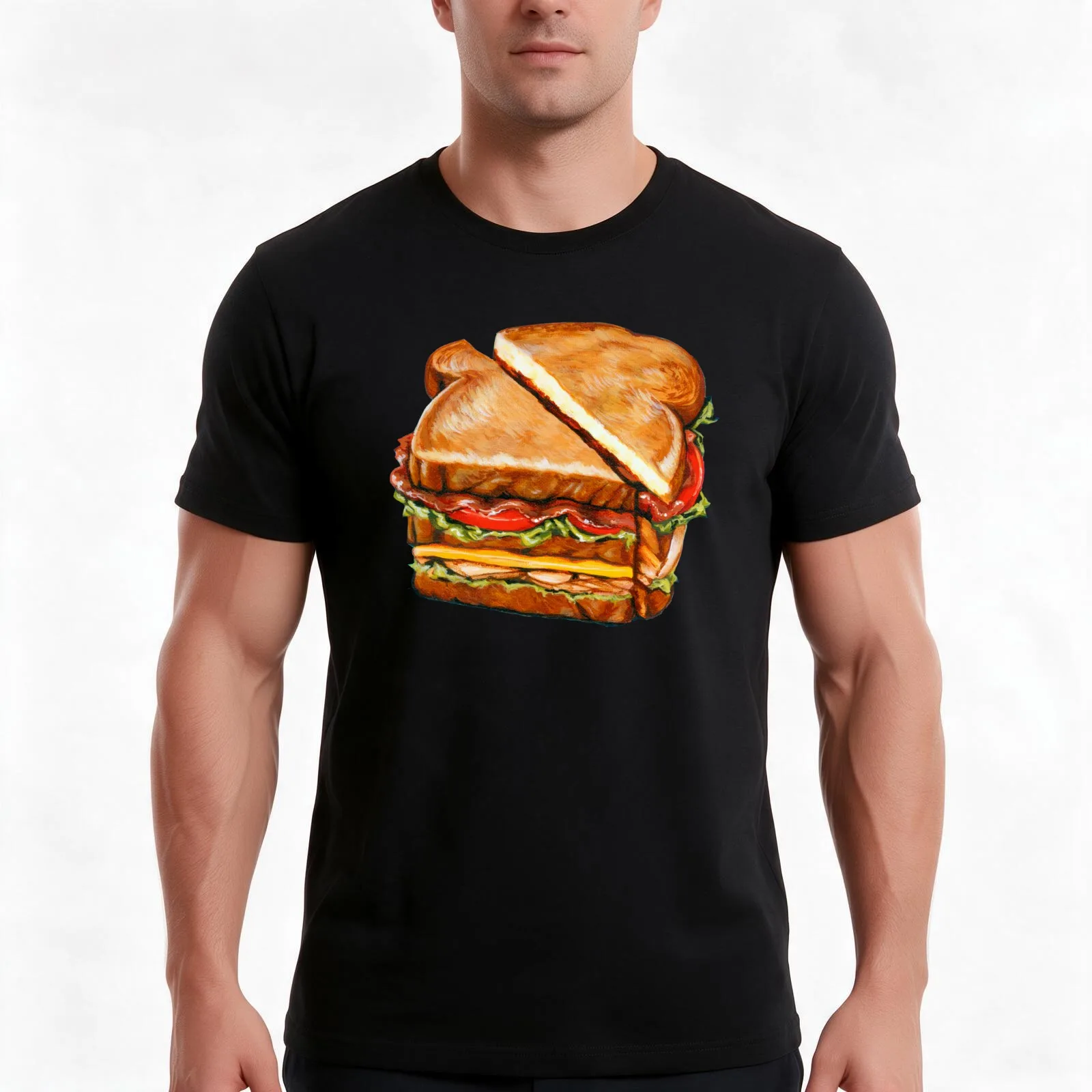 Turkey Club on White Sandwich T-Shirt, Summer Casual Cotton Tee, Oversized Streetwear Tops, Vintage Graphic Print, 100% Cotton