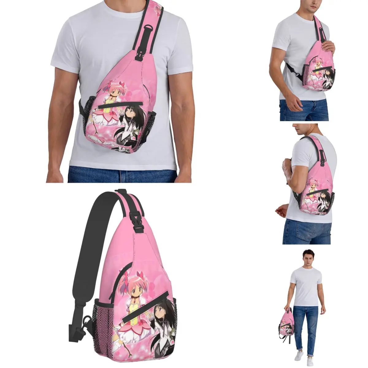 Puella Magi Madoka Magica Sling Bag pequeno, Mochila Crossbody Sling Shoulder, Mochila de esportes ao ar livre, Anime Homura Akemi legal