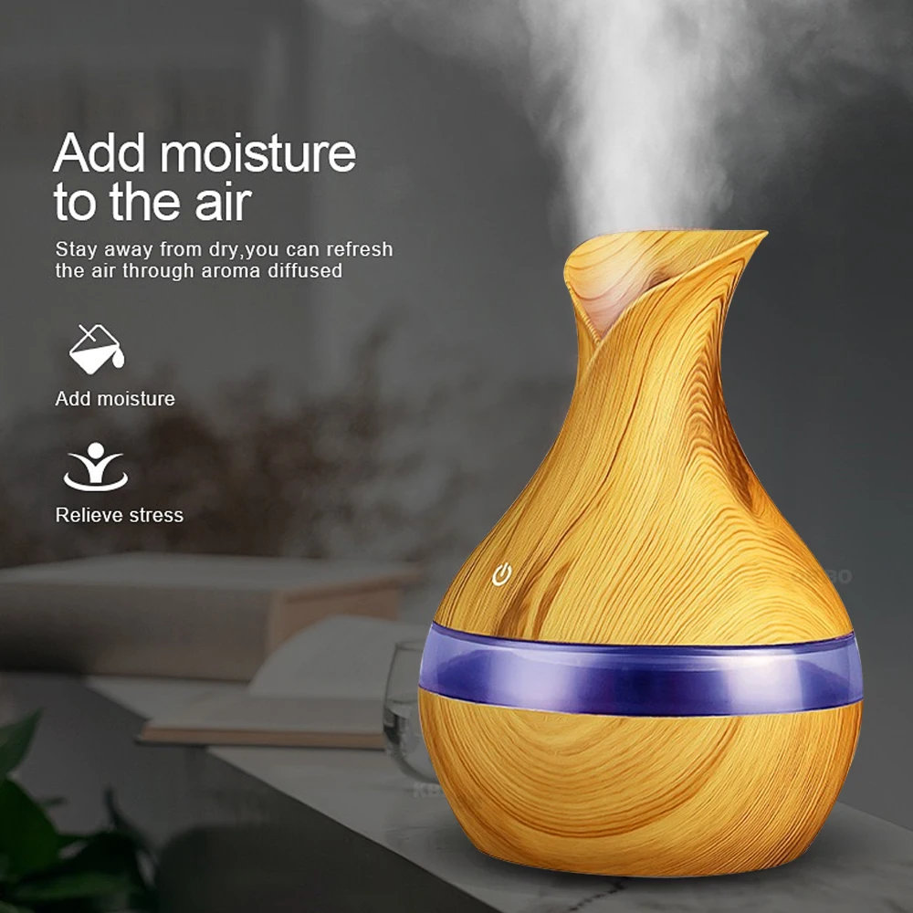 

300ml Ultrasonic Wooden USB Diffuser Humidifier with 2 Oils, Ultra Quiet & Auto Shut-Off for Desk, Small Rooms & Dorm
