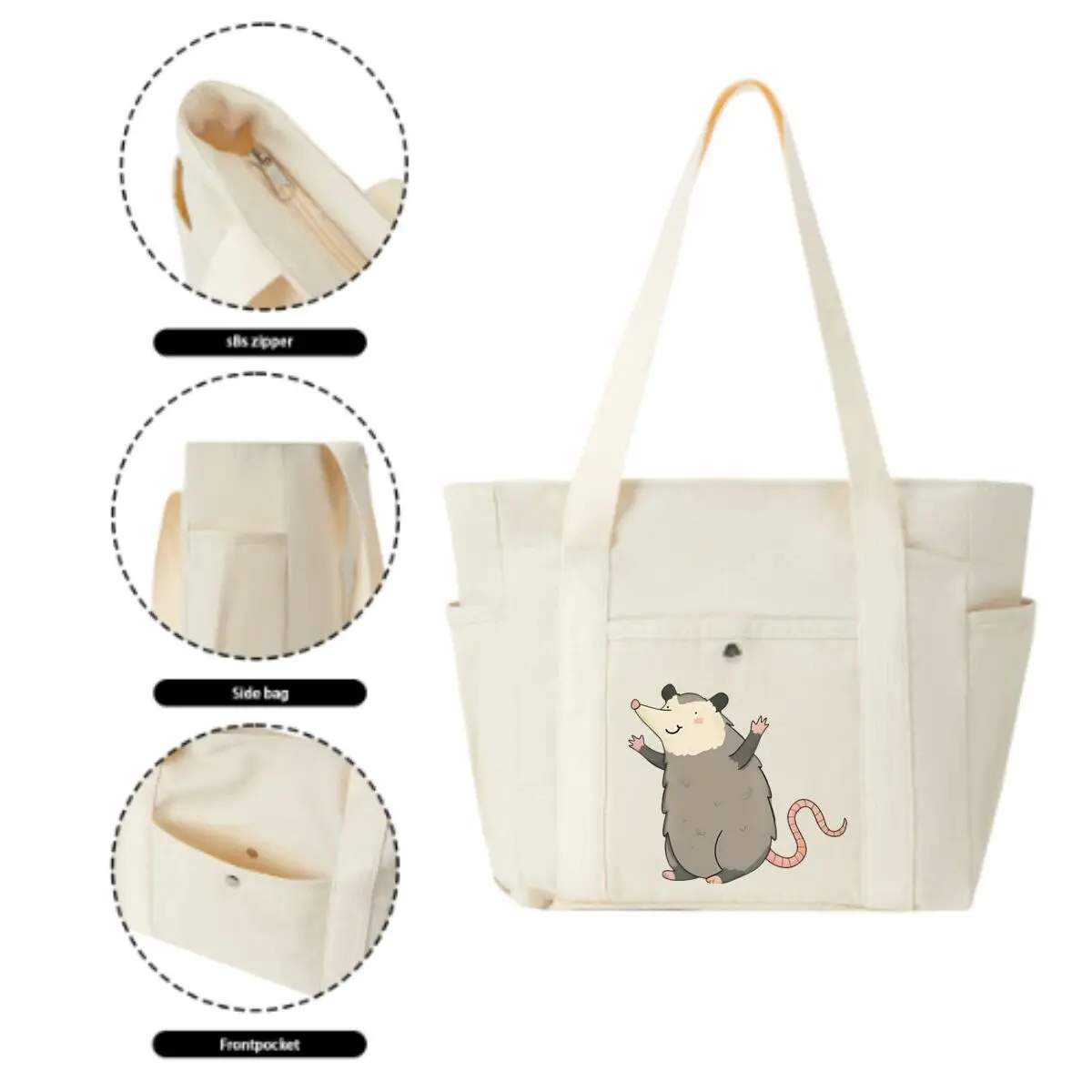 بوسوم "لا شيء أنا بوسوم بلي!" حقيبة كتف متعددة الجيوب ذات سعة كبيرة على شكل رسوم كرتونية، حقيبة كتف للتنقل في المكتب