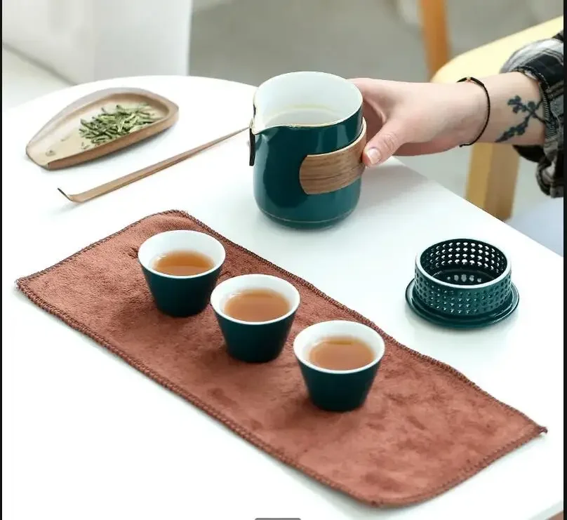 

Ceramic Tea Set Outdoor Utensils One Pot Three Cups Travel Making Equipment Kung Fu Teapot Teacup Teaware Sets