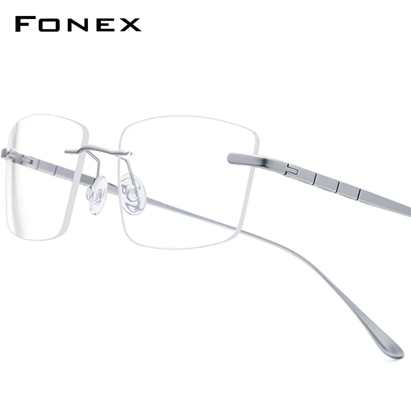 FONEX Pure Titanium Rimless Eyeglasses Frame Men Brand Design Square Glasses Ultralight Japanese Frameless Custom Eyewear 85853