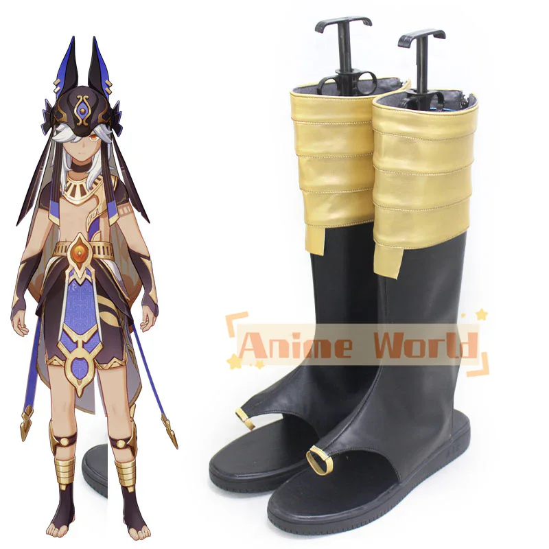 Genshin Impact Cyno Black Golden Shoes Cosplay Boots Halloween Carnival Boots Custom Made