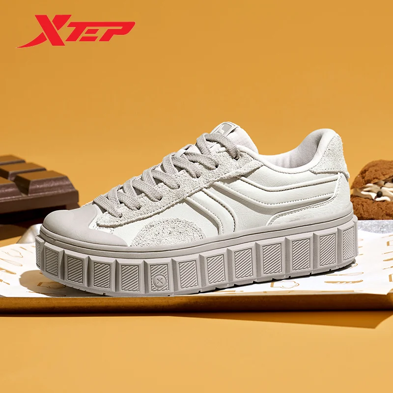 Xtep ChocolateπSkateboarding Shoes For Women 2024 Spring Street Style Women\'s Casual Shoes Low Top Lace Up Sneakers 876118310005