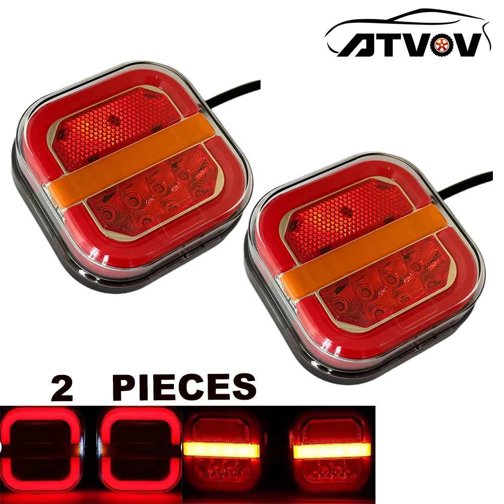 

ATVOV 4 inch 12V 24V Square LED Tail Light License Plate Flowing Turn Signal Blinker Brake Stop Reverse Lamp Truck Trailer Van