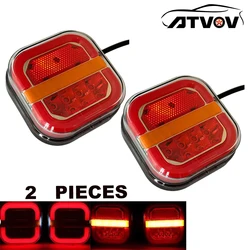 ATVOV 4 inch 12V 24V Square LED Tail Light License Plate Flowing Turn Signal Blinker Brake Stop Reverse Lamp Truck Trailer Van