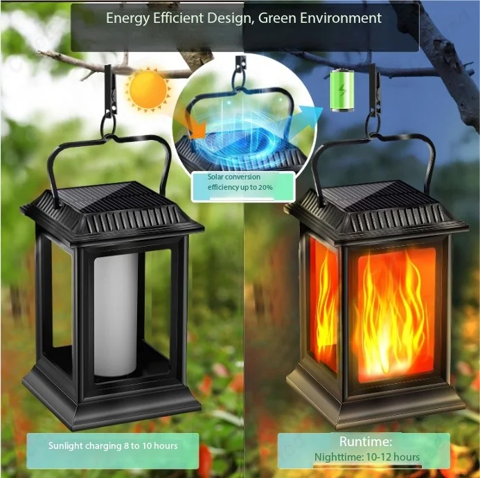New LED Solar Outdoor Flame Lamp Courtyard Garden Lawn Landscape Atmosphere Chandelier
