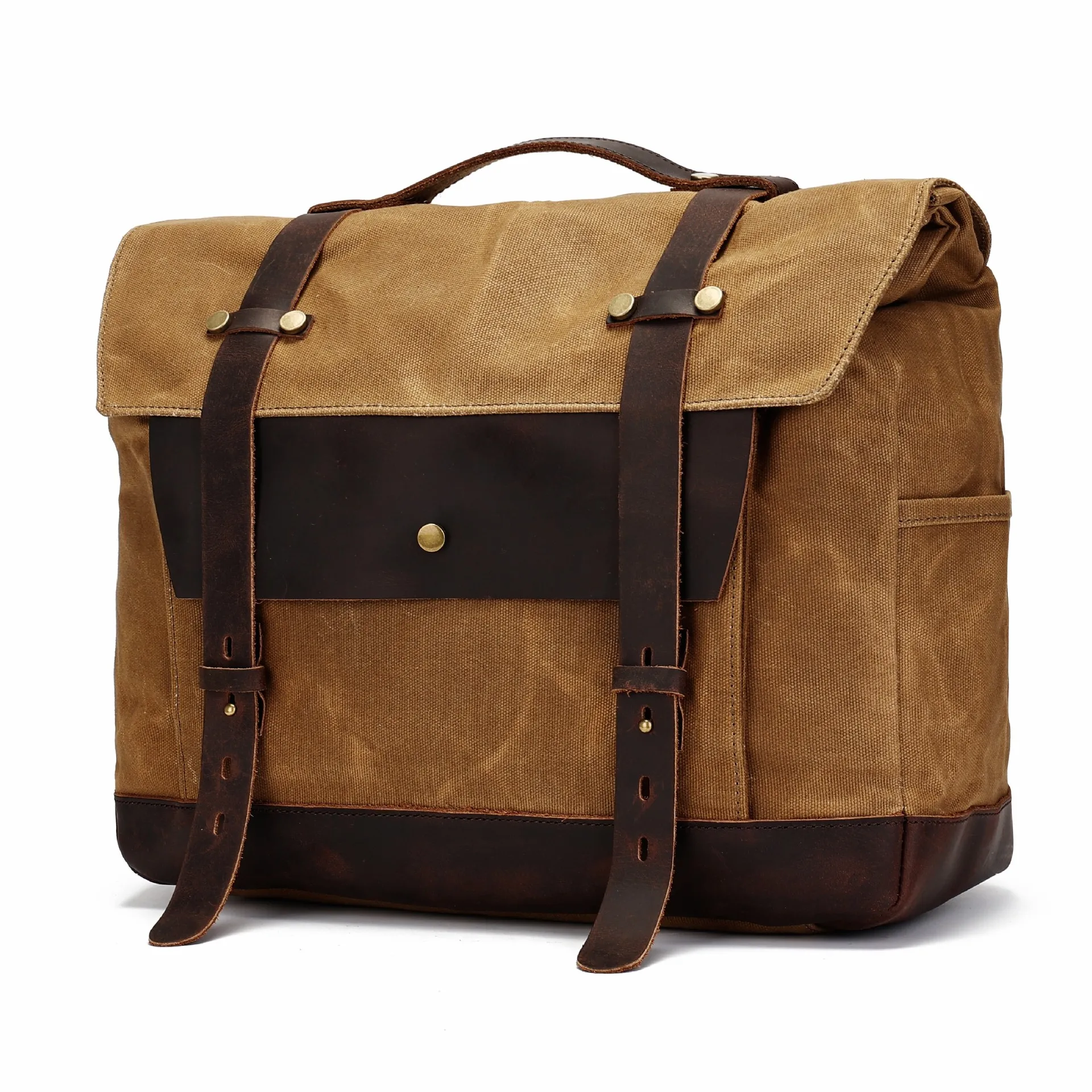 Retro Motorcycle Oil Wax Canvas Waterproof Side Bag Diagonal Bag Helmet Bag Casual Style Double Strap Magnetic Buckle Closure