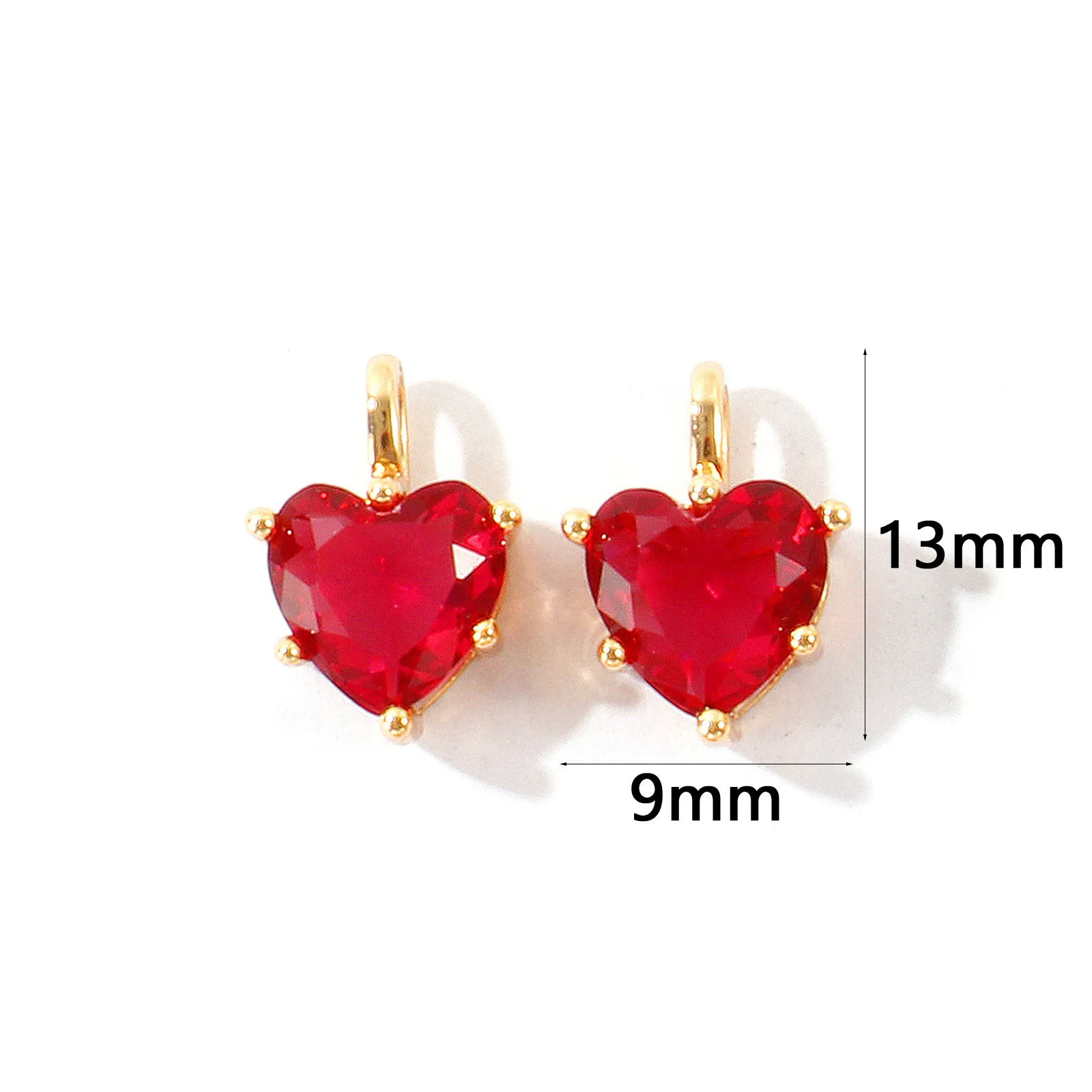 2 Stück Zirkonia-Charms zum Valentinstag, Geburtsstein-Charms, Herz, Messing, 18 Karat vergoldet, Anhänger für die Herstellung von DIY-Halsketten, 13 mm x 9 mm – Detail 10