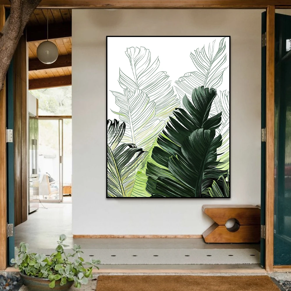 

Poster Greenery Wall Picture Room Decoration Tropical Banana Leaf Canvas Painting Fresh Palm Leaves Nordic Green Plant